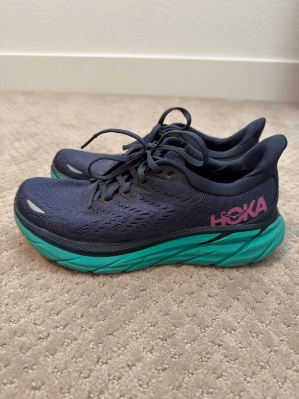 Hoka Running Shoes - Navy, Teal, Pink - women’s 7.5B (fits like 8)